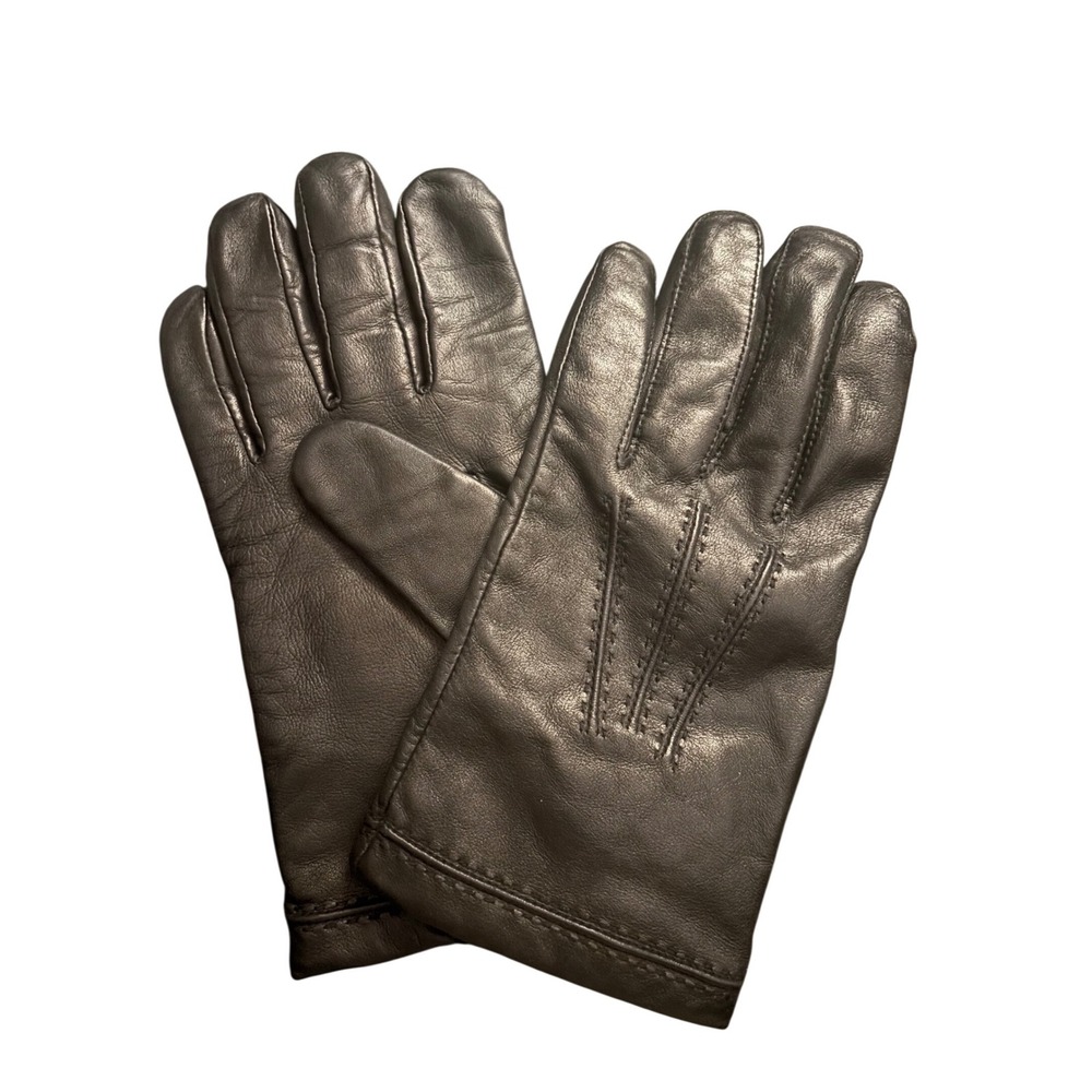 Roundtree & Yorke Mens XL Black‎ Leather Gloves 100% Cashmere Lined Winter Dress